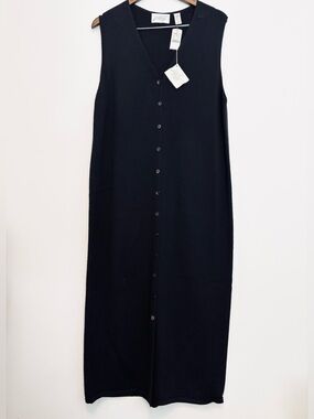Lord & Taylor Vintage Deadstock Black Sleeveless Button-Front Maxi Dress